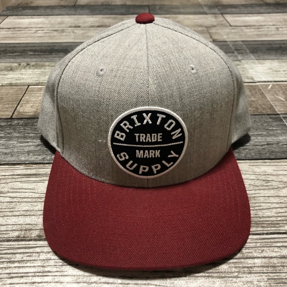 Brixton Snapback Hat Men’s One Size Color Block Acrylic Wool Gray Red